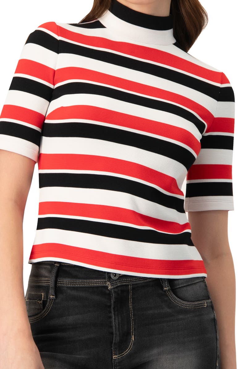 IVONNE Striped Mock-Neck Knit Top, Alternate, color, Black-Red