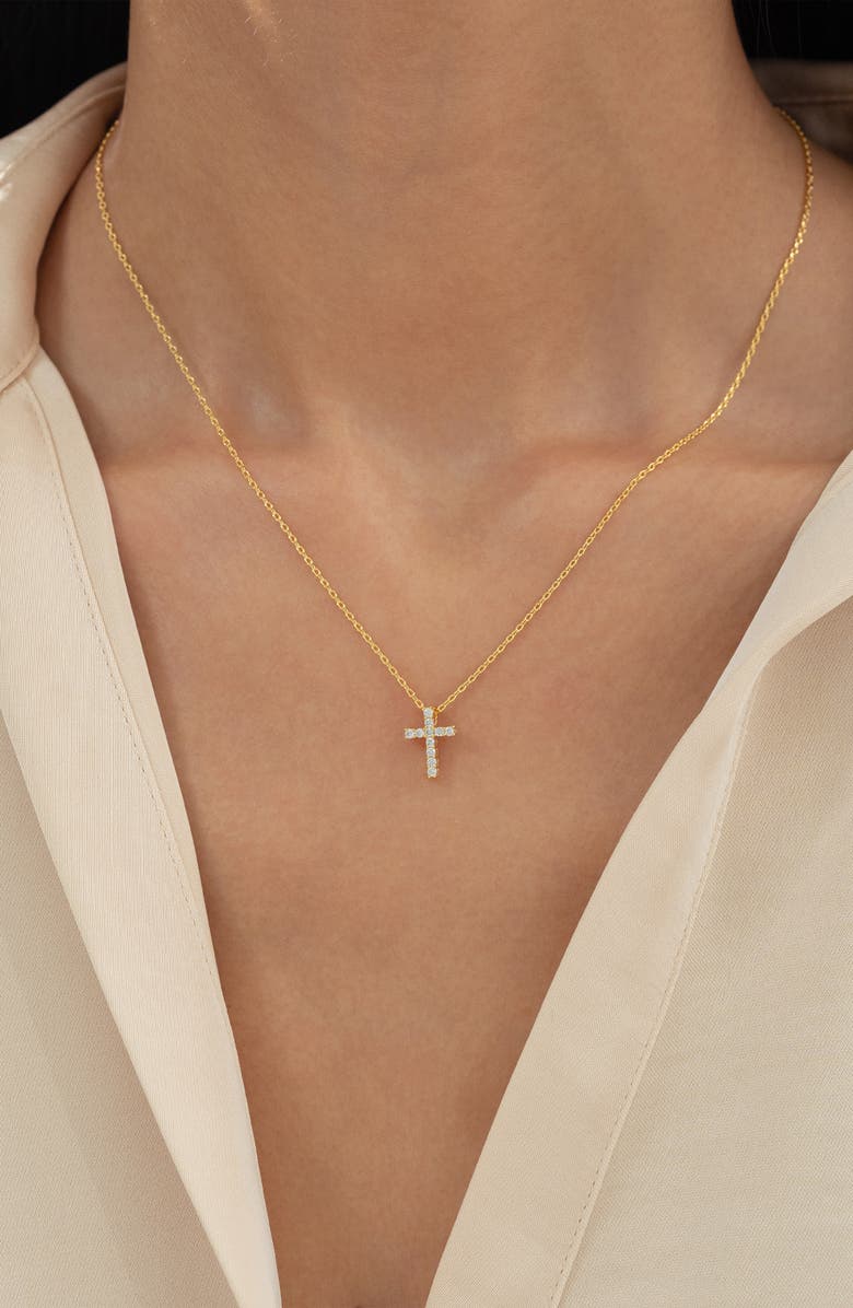Bearfruit Jewelry 14k Gold Plated Aveline Crystal Cross Necklace Holiday Gift Guide, Alternate, color, Gold