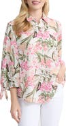 Jones New York Floral Tie Sleeve Button-Up Shirt
