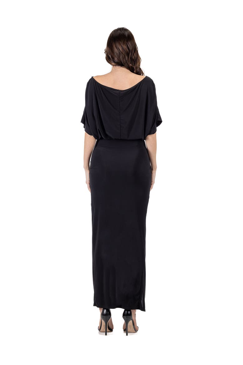 Boat Neck Batwing Sleeve Slit Maxi Dress, Alternate, color, Black