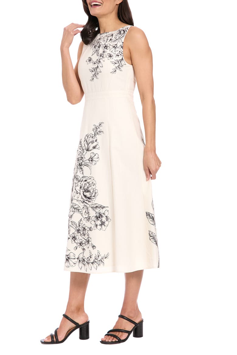 Placement Print Midi Dress, Alternate, color, CREAM/ BLACK