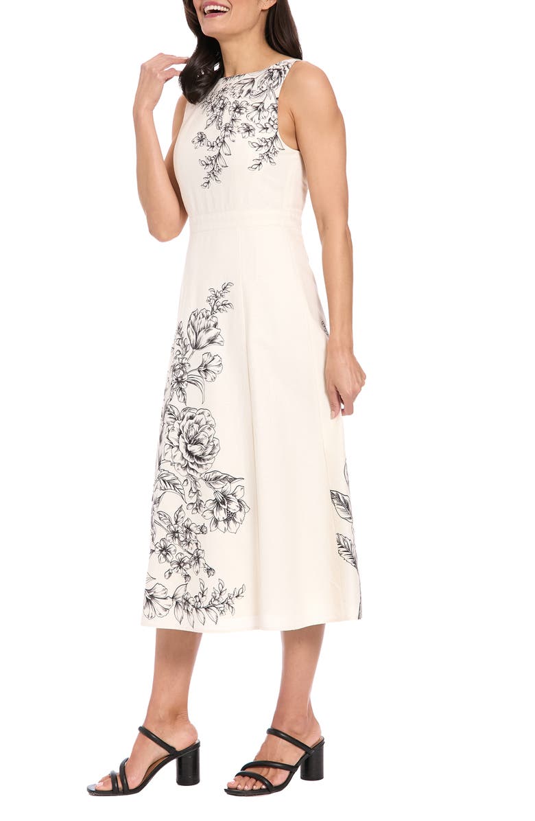 London Times Placement Print Midi Dress, Alternate, color, Cream/ Black