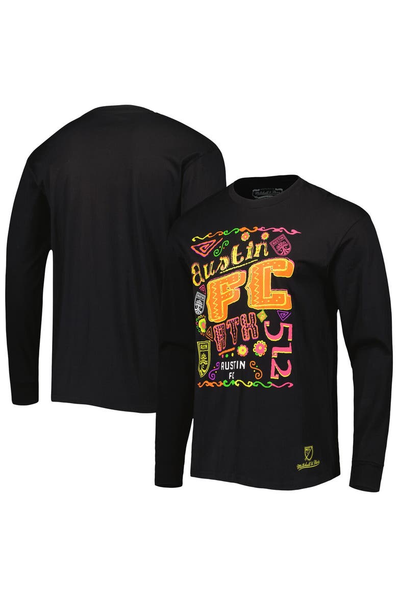 Men's Mitchell & Ness Black Austin FC Papel Picado Long Sleeve T-Shirt, Main, color, Black