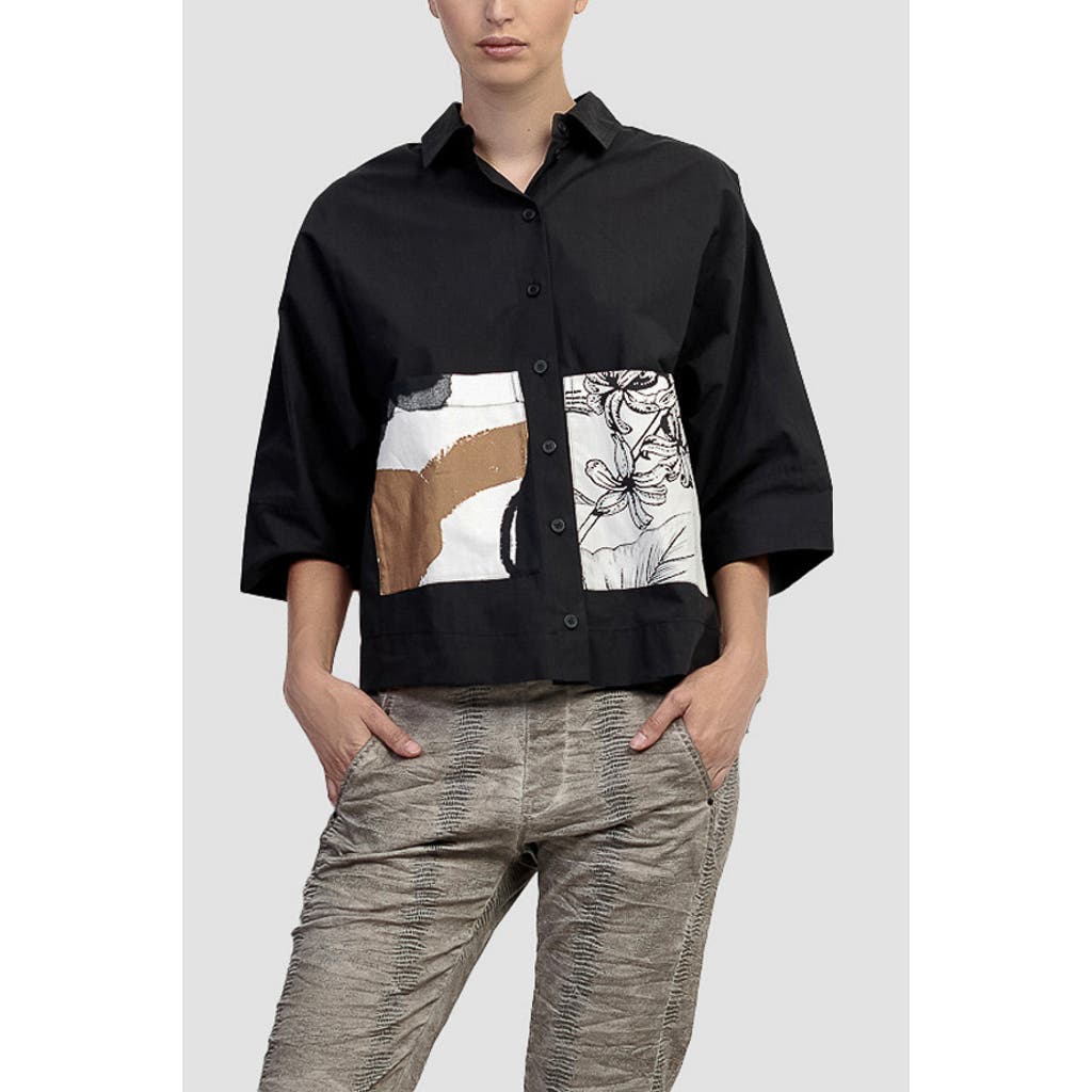 Alembika Boxy Button-up Shirt With Contrast Printed Pockets In Black/white