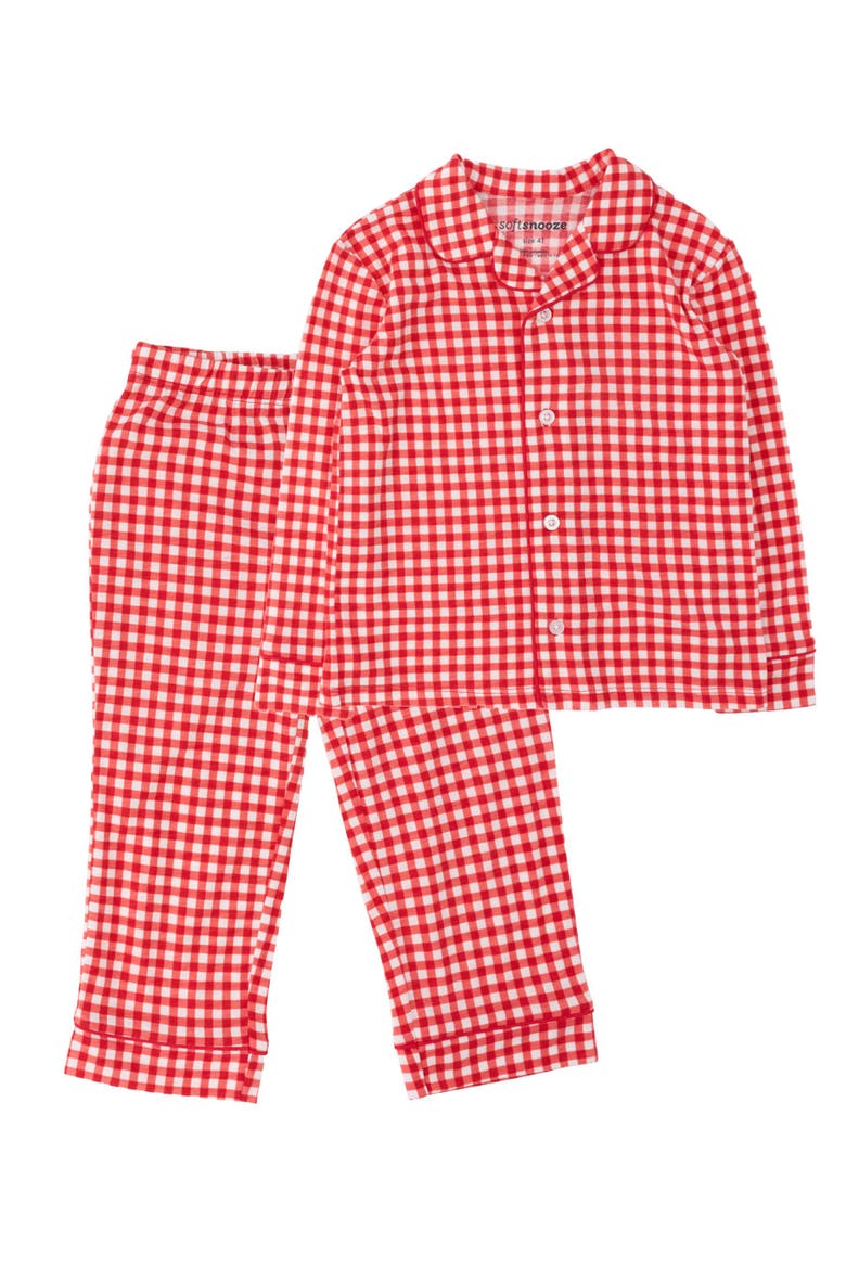 SoftSnooze Button Up Pajama Set, Main, color, Red & White Gingham