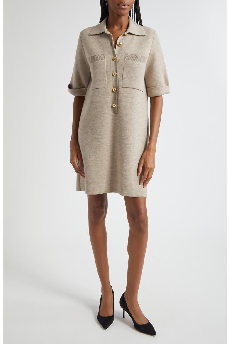 Madden Merino Wool Half Placket Sweater Dress, Main, color, OATMEAL MELANGE