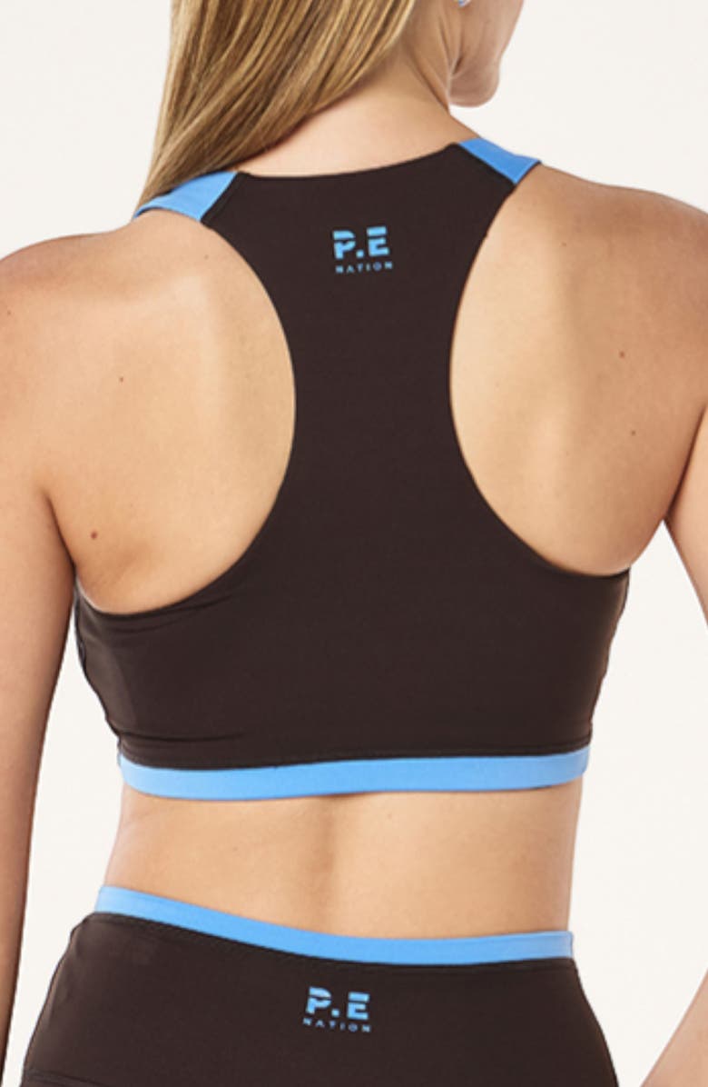 P.E Nation High Gate Sports Bra, Alternate, color, Coffee/ Marina