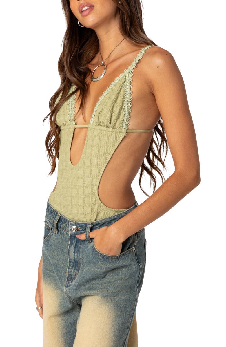 EDIKTED Textured Lace Cutout Bodysuit, Alternate, color,