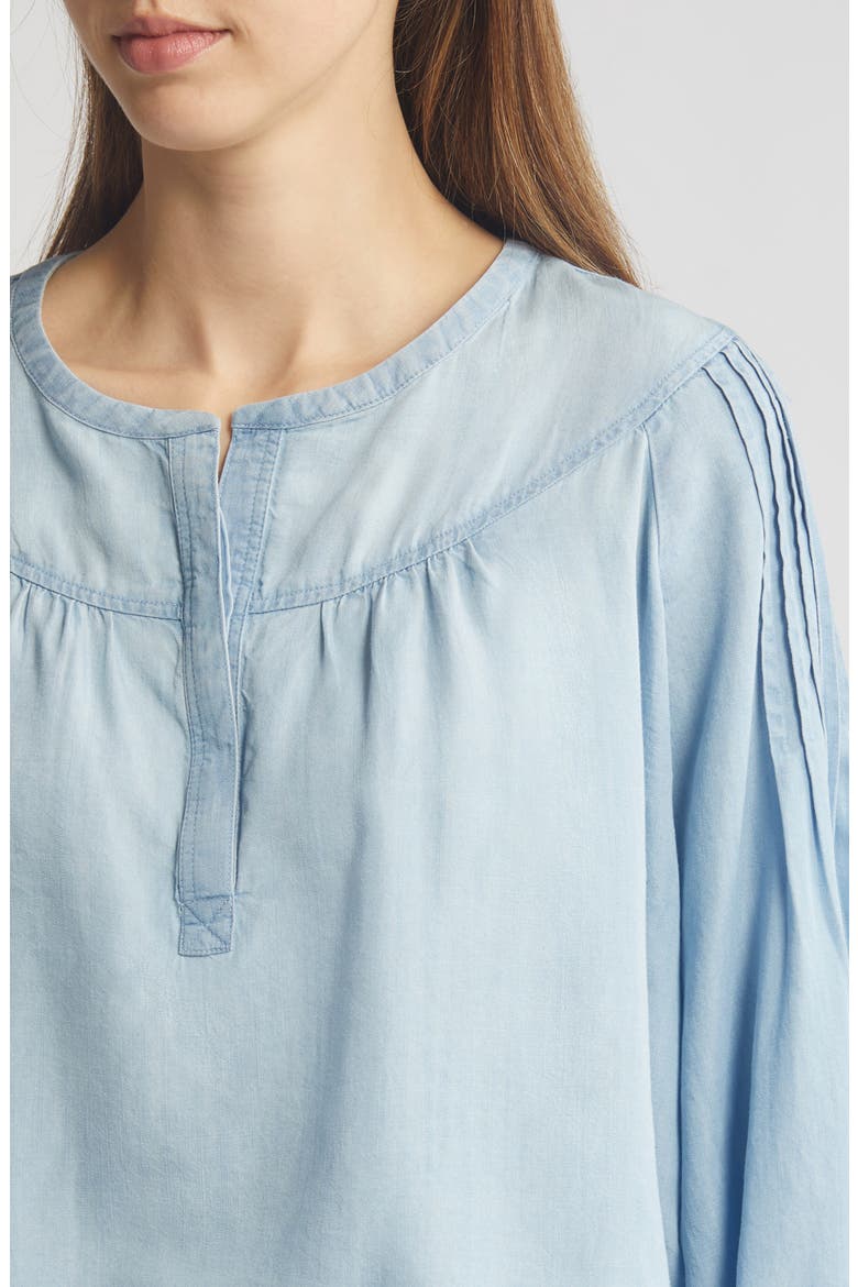 Pintuck Sleeve Chambray Top, Alternate, color, ICE WASH