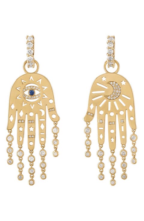 Divine Intervention 14k Gold Diamond Huggie Drop Earrings