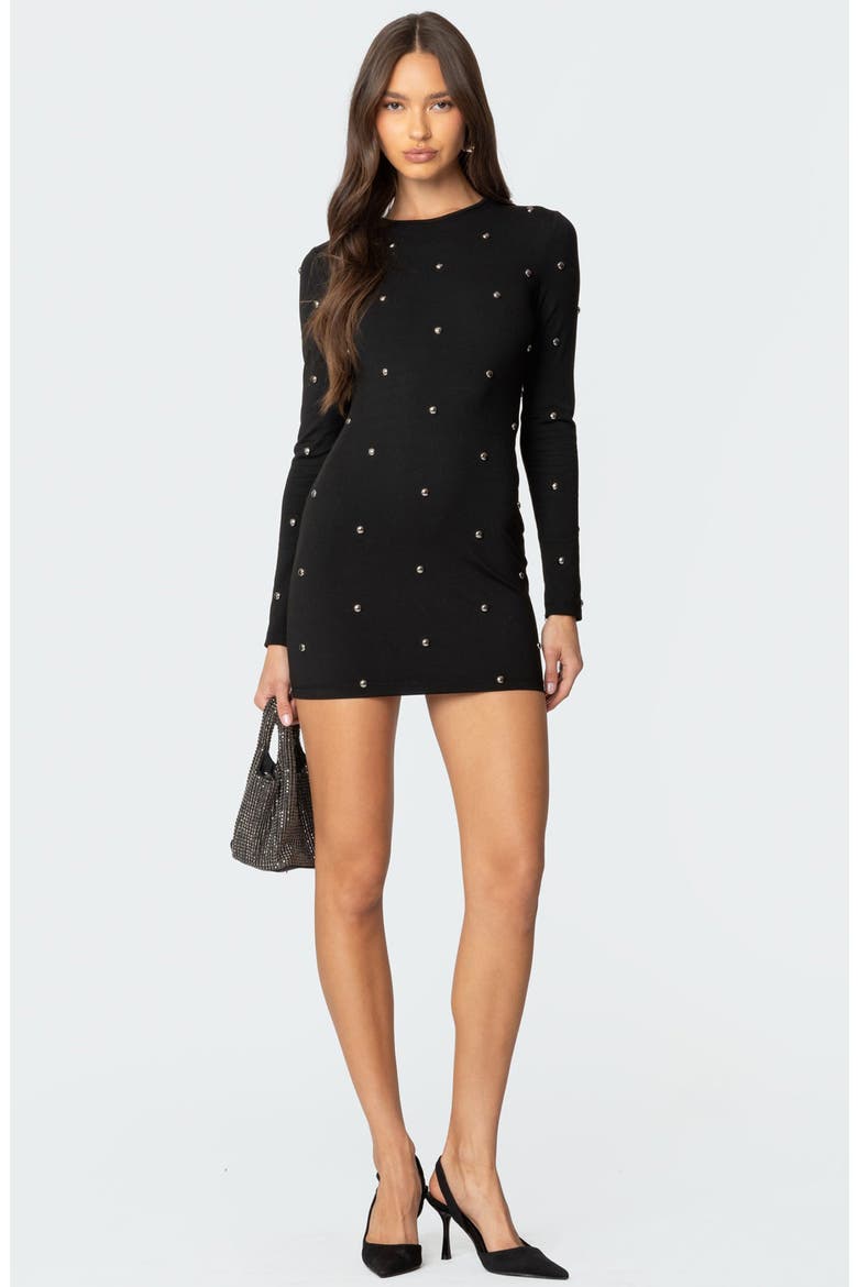 Solace Studded Long Sleeve Minidress, Alternate, color, BLACK
