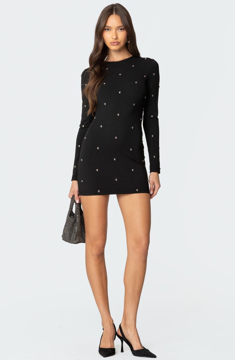 EDIKTED Solace Studded Long Sleeve Minidress, Alternate, color, Black