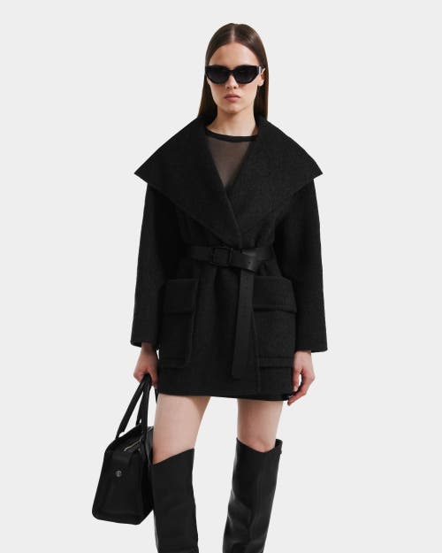 Rudsak Lucia Textured Wool Wrap Mid-length Coat In Black