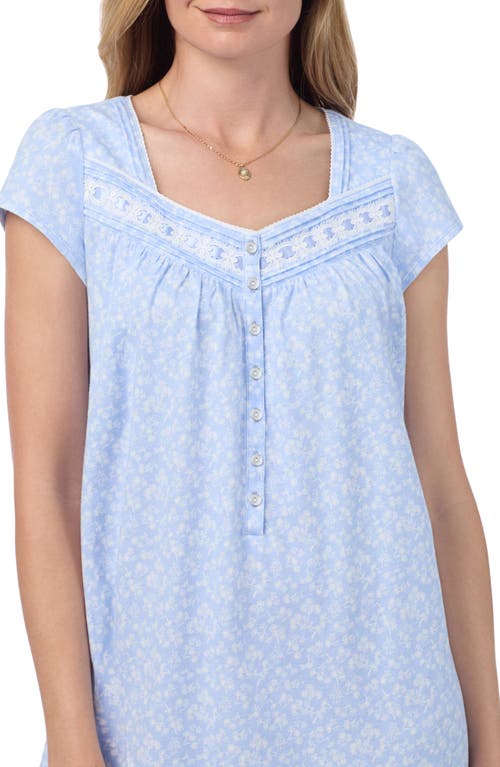 Eileen West Cap Sleeve Cotton Short Nightgown In Aqua Print