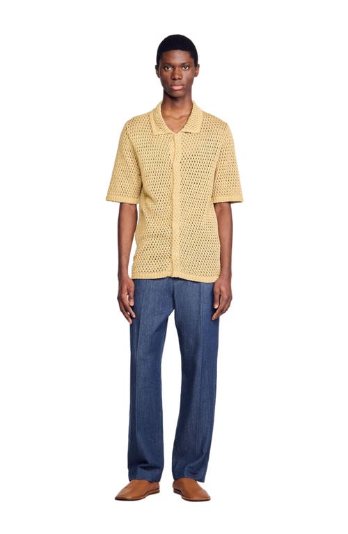 Sandro Crochet Classic Fit Button Down Shirt In Nut