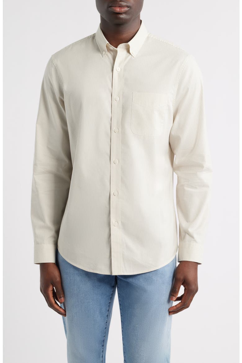 Simple Stripe Button-Down Shirt, Main, color, TAN SIMPLE STRIPE