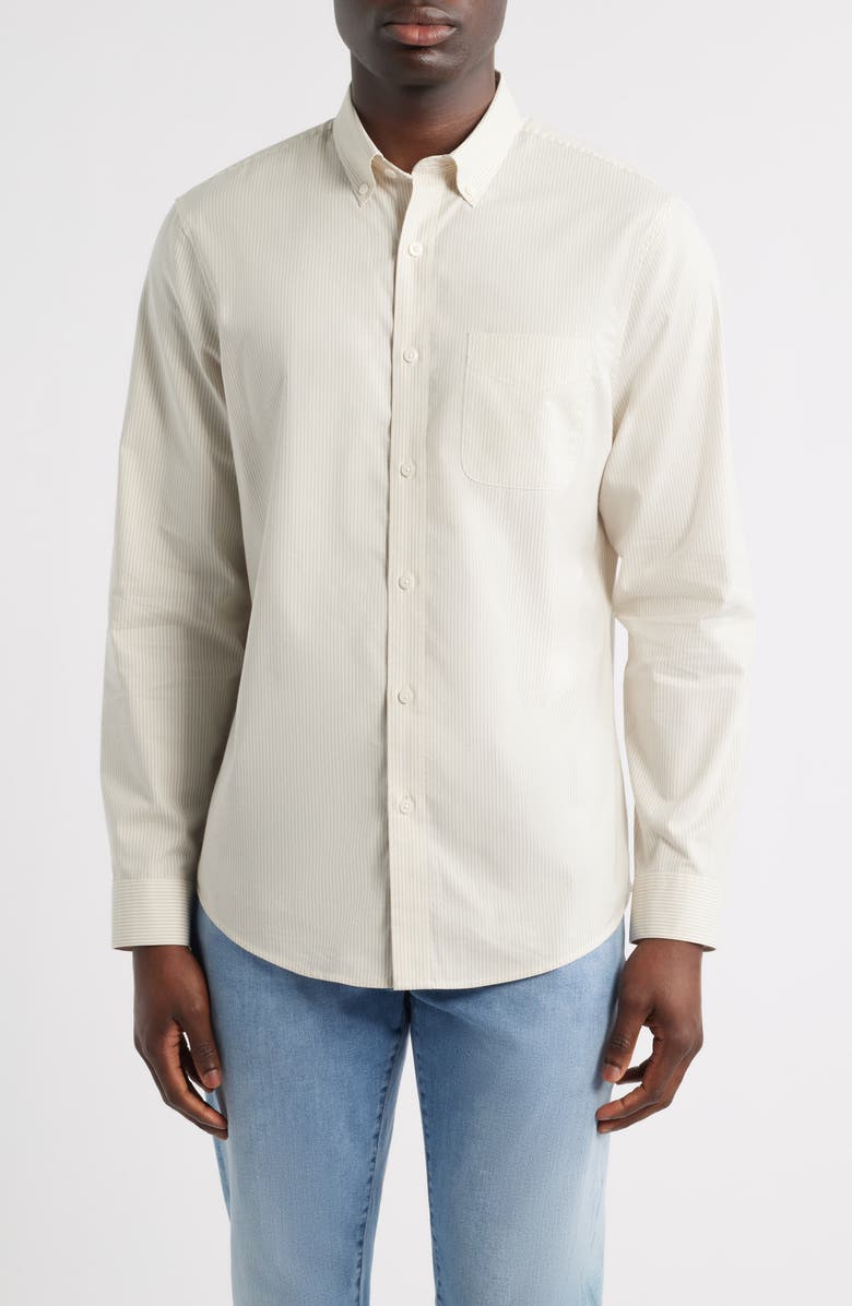 Nordstrom Simple Stripe Button-Down Shirt, Main, color, Tan Simple Stripe