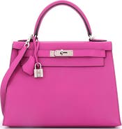 Pre-Owned Hermes Kelly Handbag Pink Epsom with Palladium Hardware 28