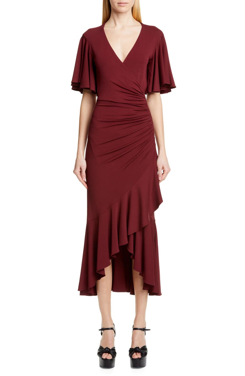 Michael Kors Collection Ruffle Faux Wrap Midi Dress, Main, color, 