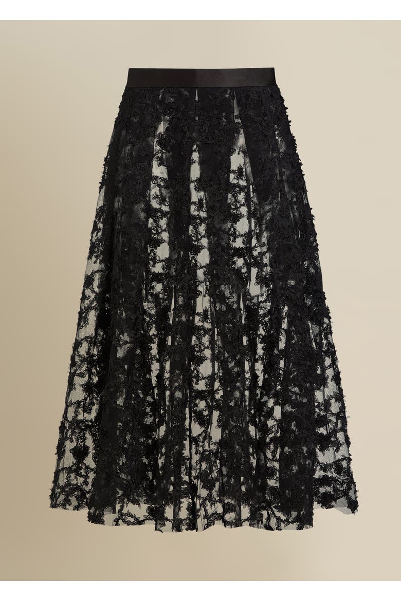 Raven Lace Satin-Trim Skirt, Alternate, color, Black