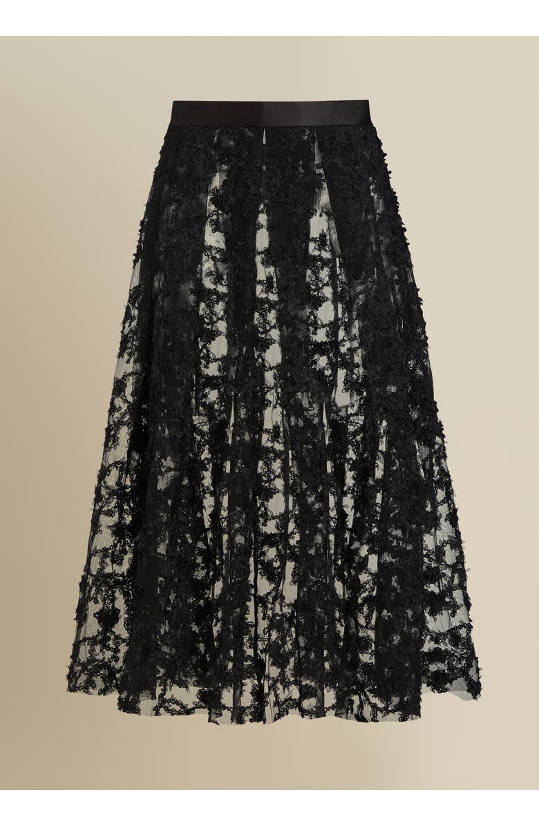 Contessa Mills Raven Lace Satin-Trim Skirt, Alternate, color, Black