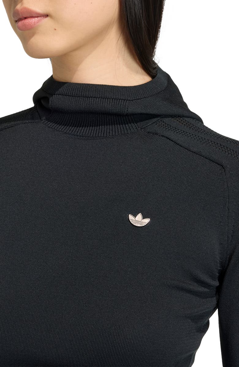 adidas Hooded Logo Knit Sweater, Alternate, color, Black