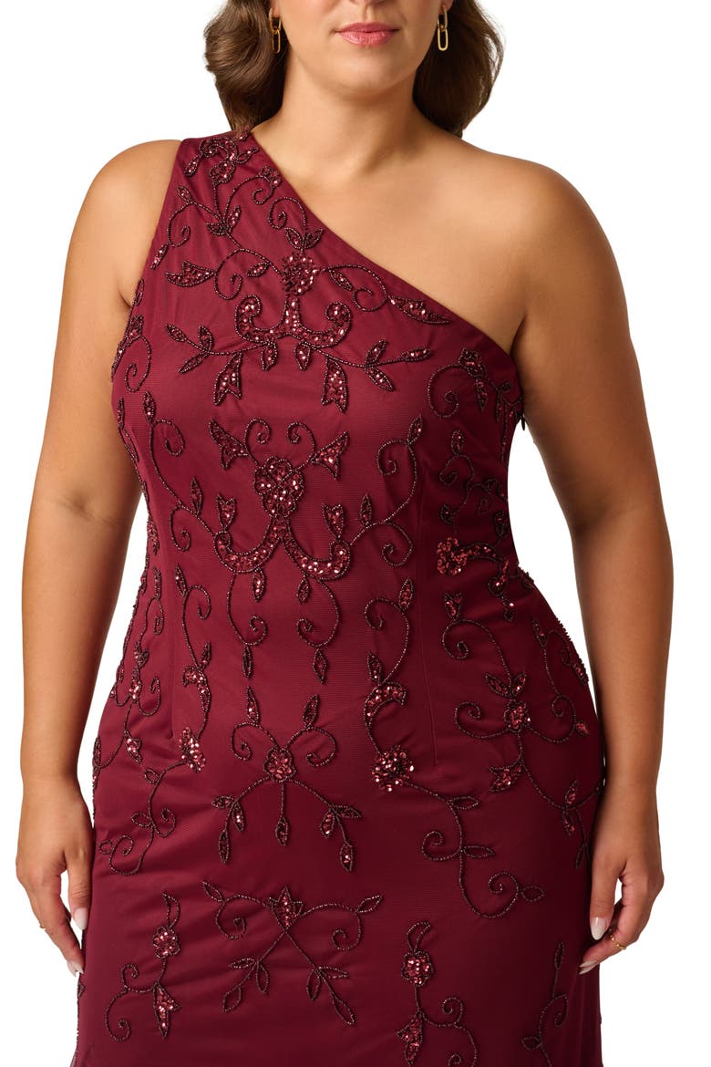 One Shoulder Beaded Gown, Alternate, color, MAHOGANY