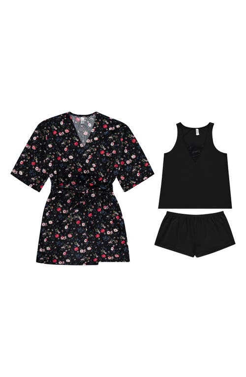 Flora By Flora Nikrooz Mindy 3-piece Travel Pajamas Set In Black