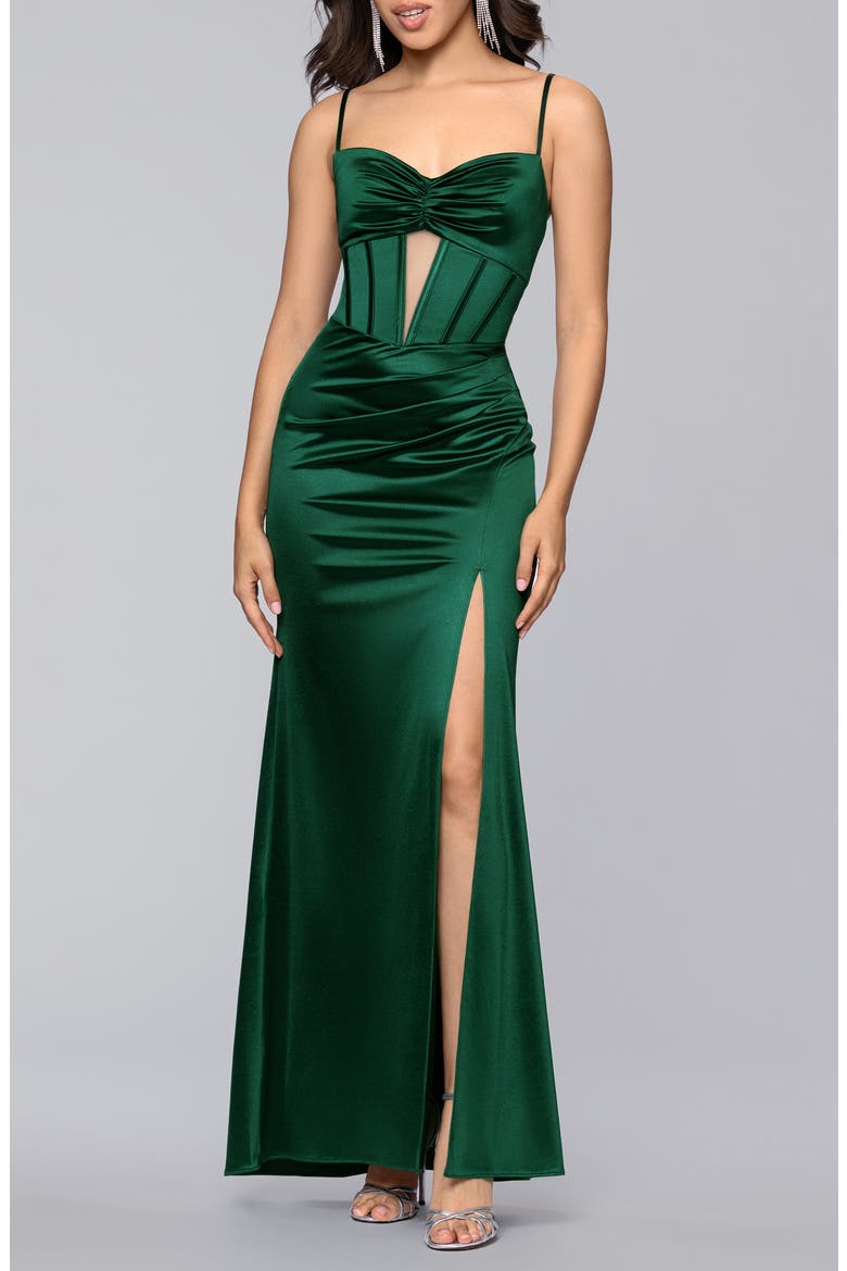 Corset Satin Column Gown, Main, color, HUNTER