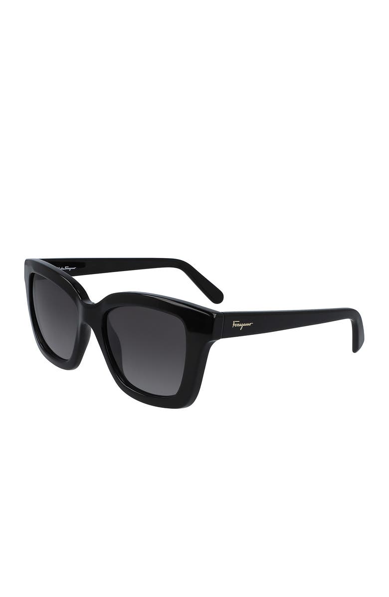 FERRAGAMO 53mm Square Sunglasses, Main, color, Black