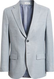 Peter Millar Hartford Classic Fit Light Blue Glen Check Linen & Wool Blend Sport Coat