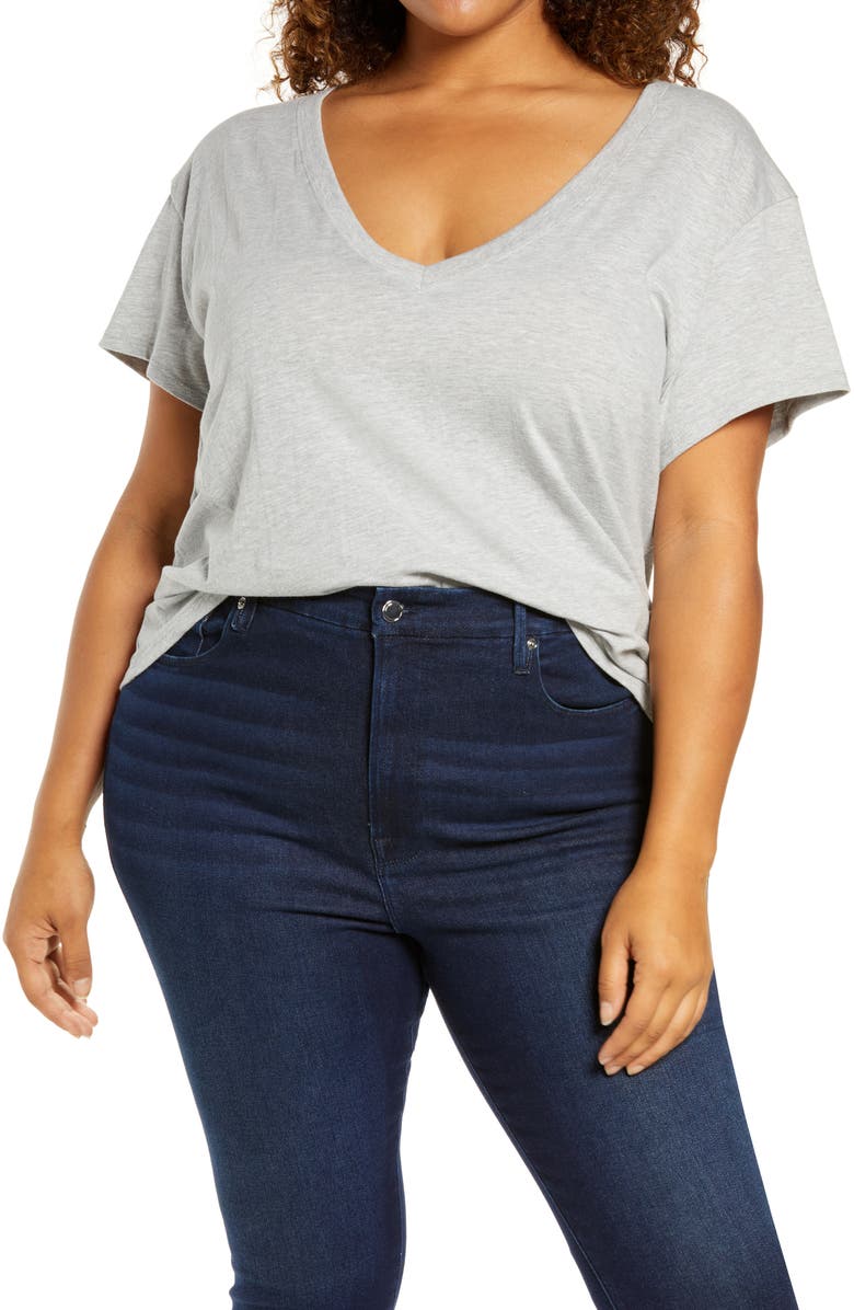 Good American Cotton V-Neck T-Shirt, Main, color,