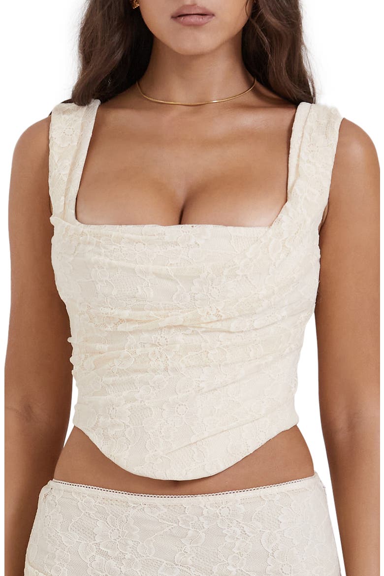 Una Floral Cowl Neck Lace-Up Corset Top, Main, color, VINTAGE CREAM