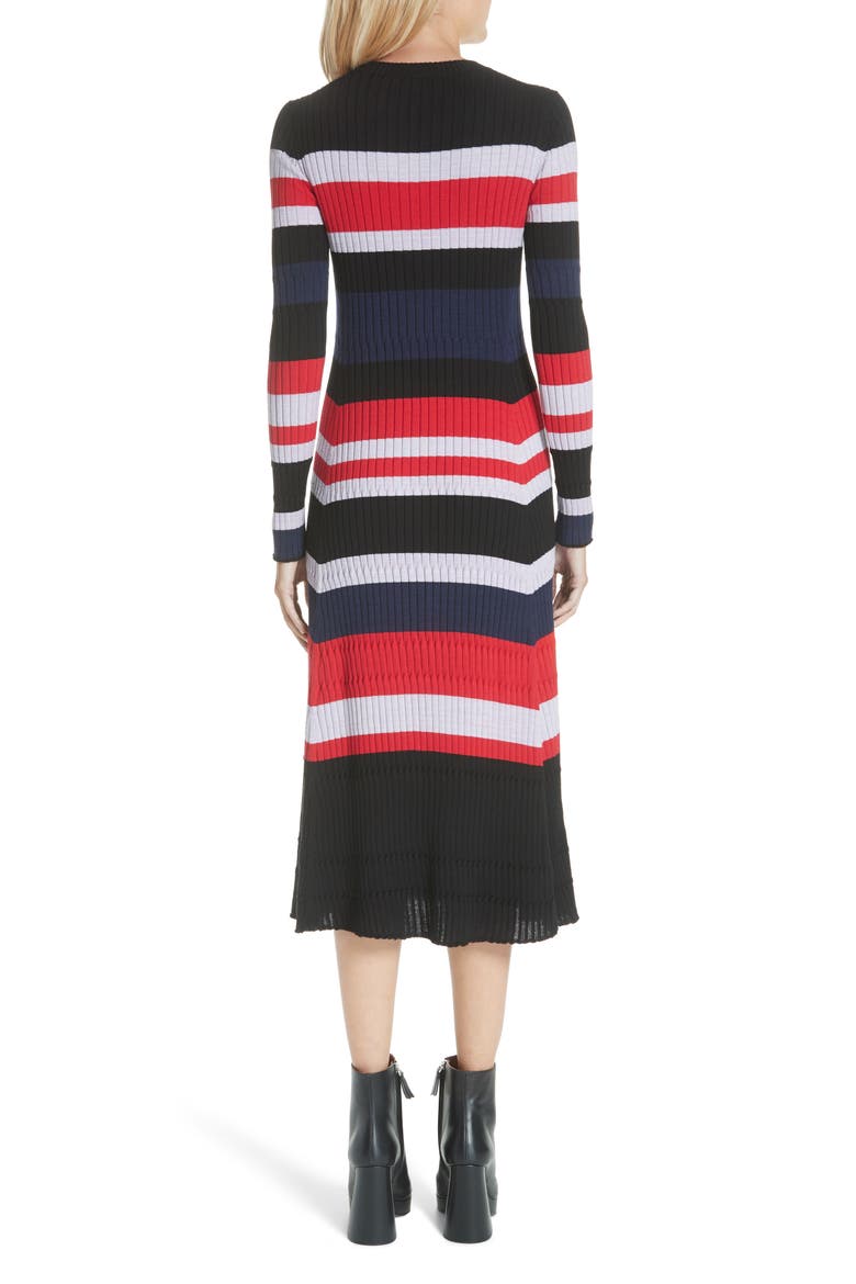 Wool, Silk & Cashmere Stripe Sweater Dress (Nordstrom Exclusive), Alternate, color, BLACK/ POPPY MULTI