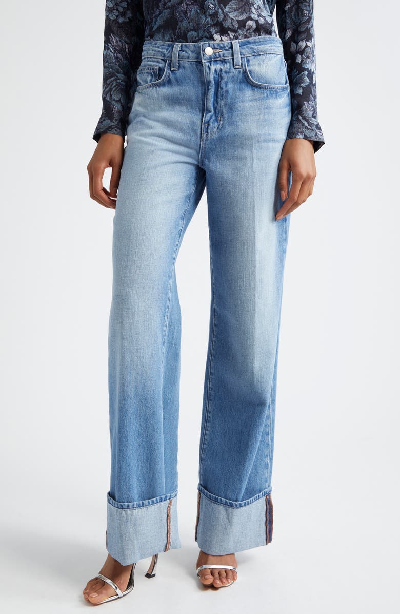 L'AGENCE Miley High Waist Cuff Wide Leg Jeans, Main, color, Caruso