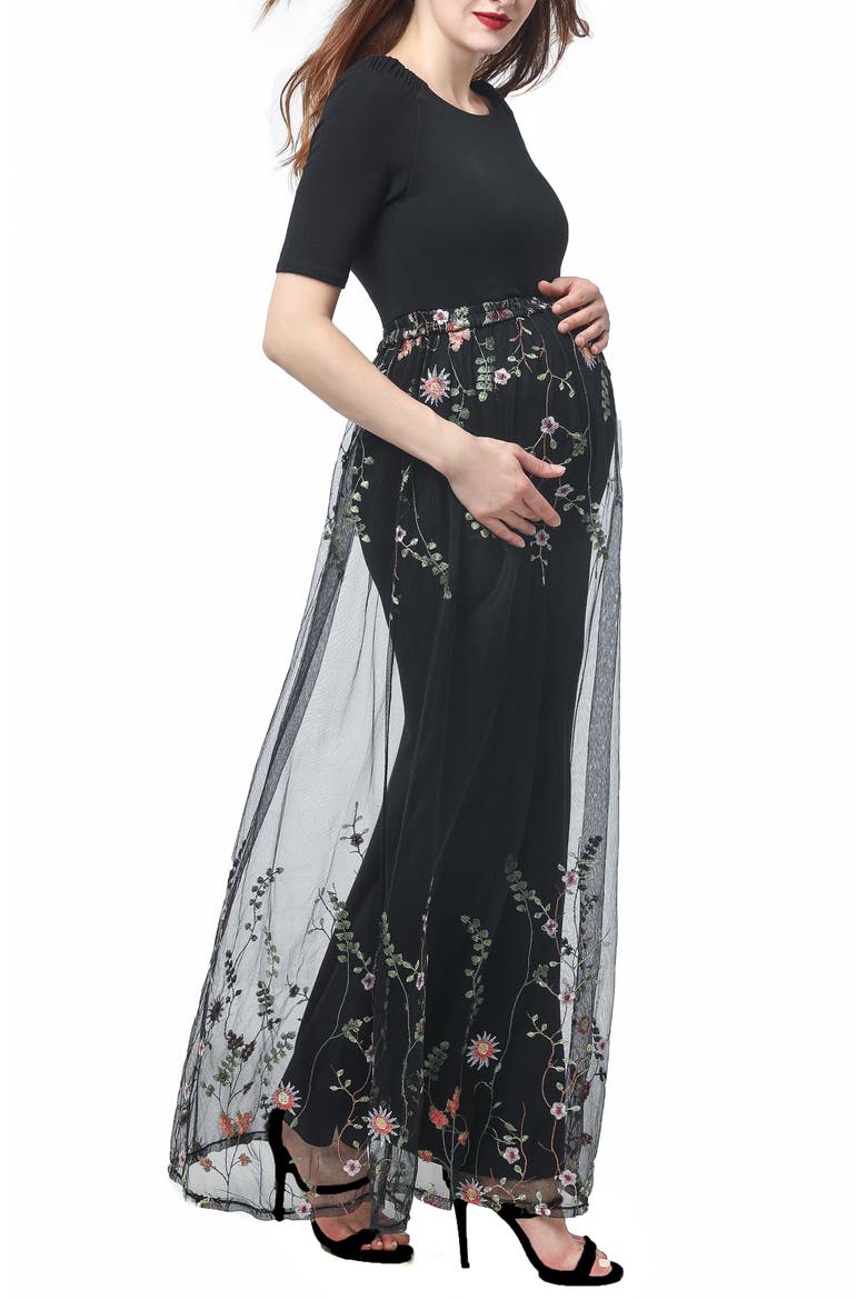 Willow Off the Shoulder Maternity Gown, Alternate, color, BLACK