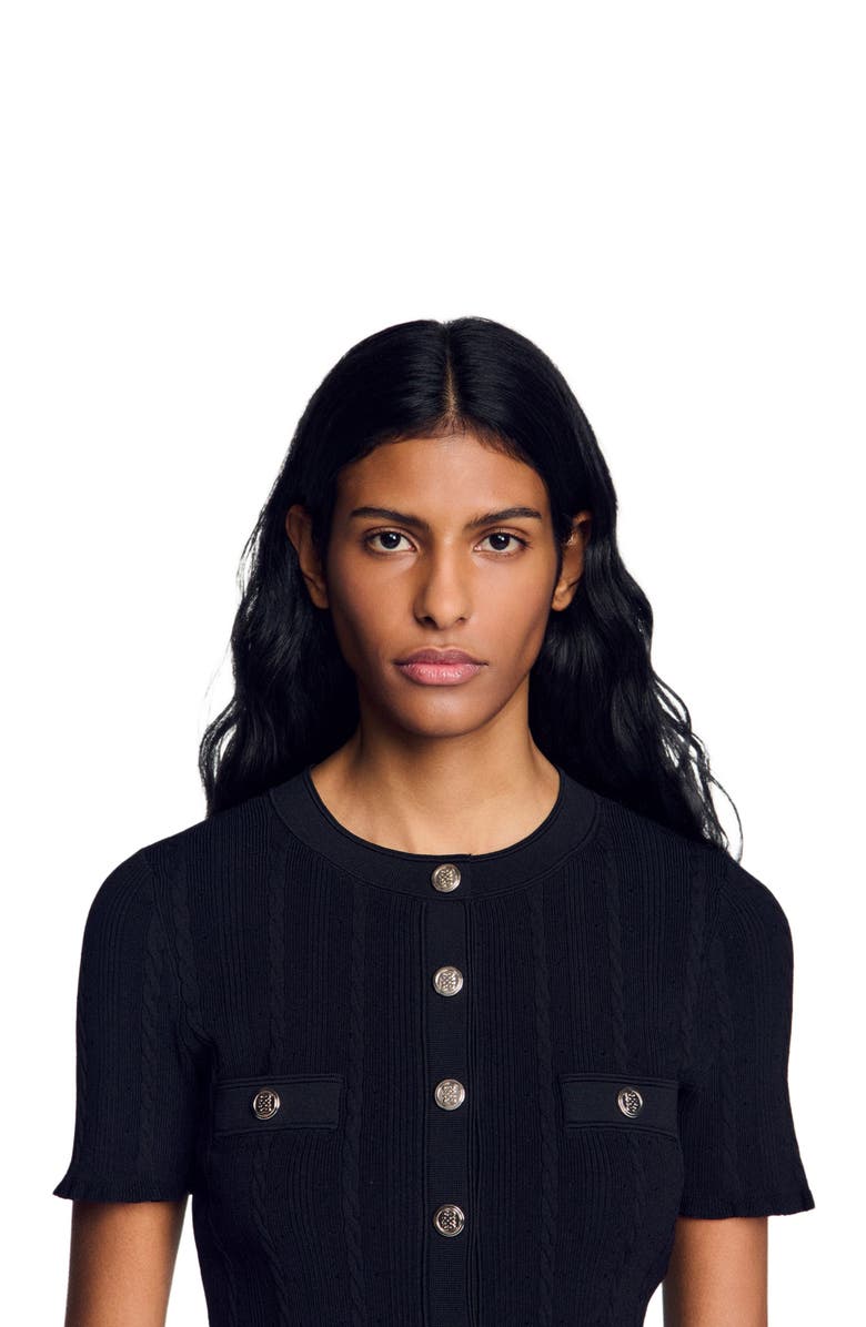 SANDRO Cropped pointelle knit cardigan, Alternate, color,