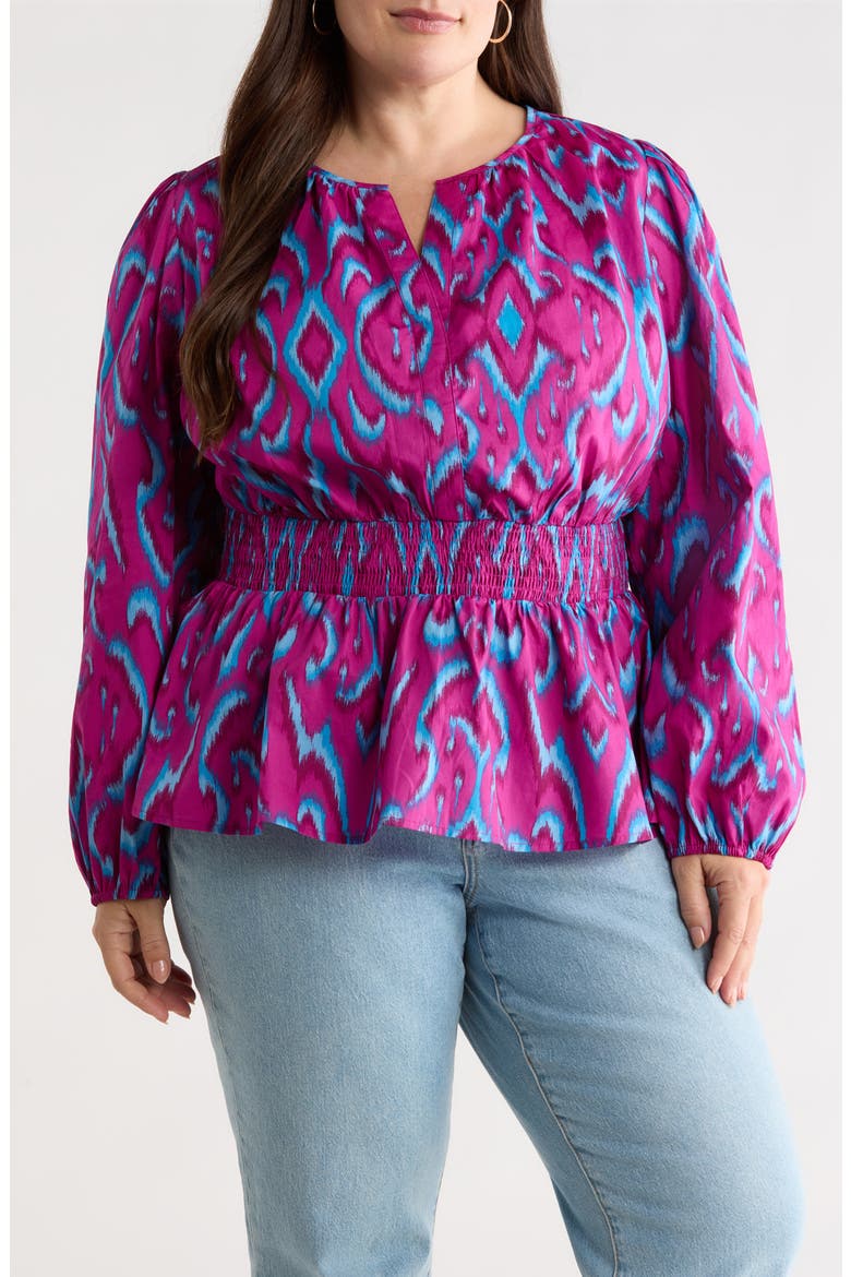 Ivani Mirana Smocked Waist Peplum Top, Main, color, MAGENTA-BLUE