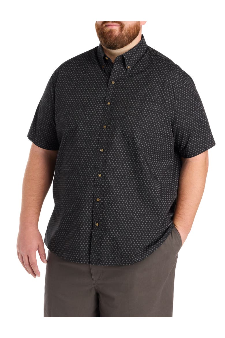 Big & Tall Easy-Care Paisley Print Sport Shirt, Main, color, BLACK
