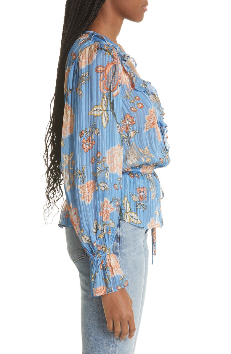 Ramy Brook Veronica Floral Metallic Ruffle Blouse, Alternate, color, 
