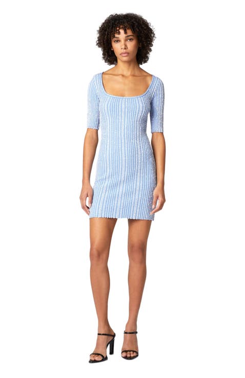 Ribbed Mini-dress With Sequins And Short Sleeves
