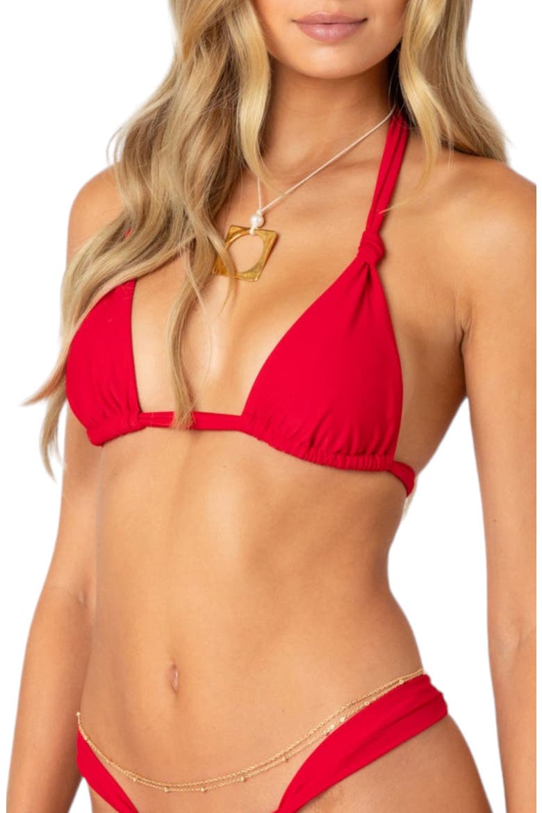 Soraya Knotted Triangle Bikini Top, Alternate, color, RED