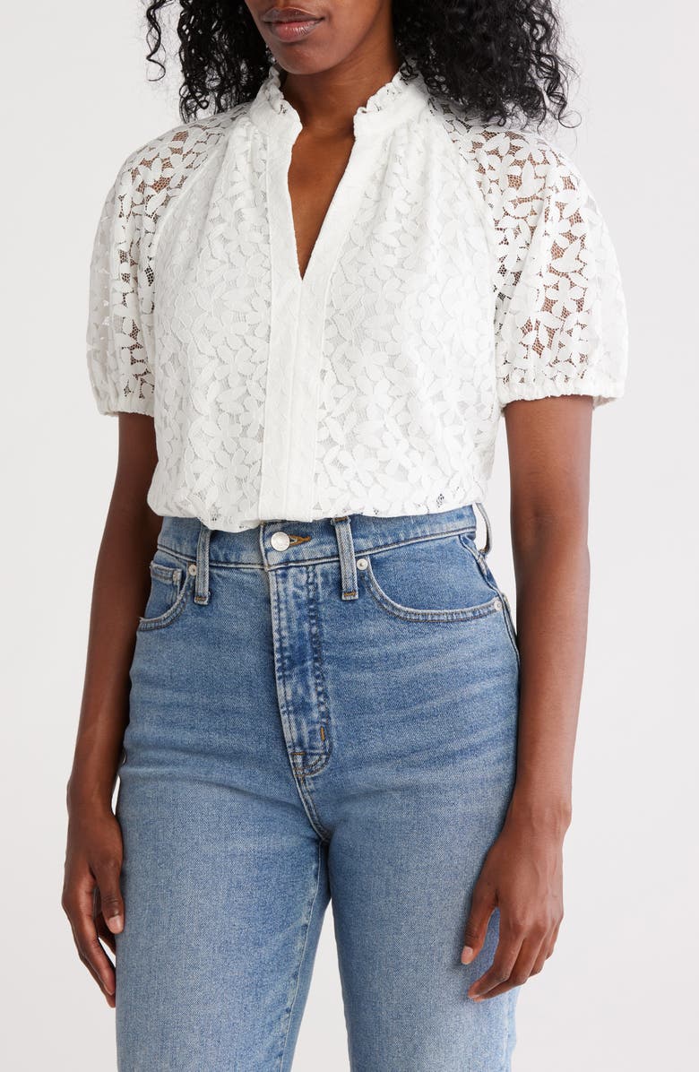 CeCe Ruffle Puff Sleeve Lace Top, Main, color,