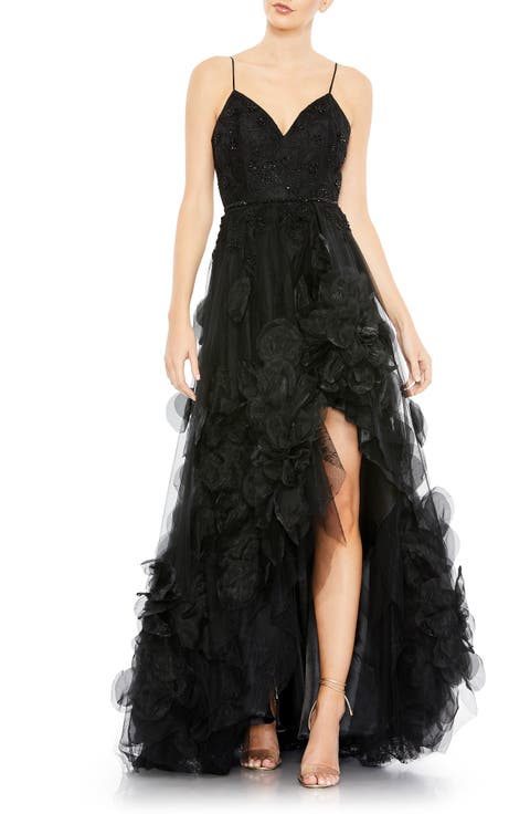 Women's Embellished Floral High Low Sleeveless Gown