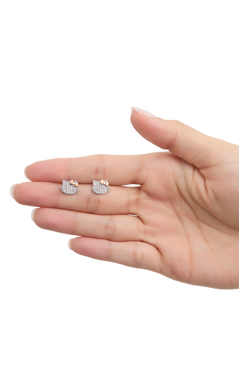 Hello Kitty White Sapphire Stud Earrings, Alternate, color, Silver/Pink