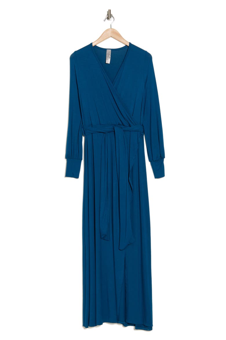Long Sleeve Maxi Wrap Dress, Alternate, color, GIBRALTAR BLUE