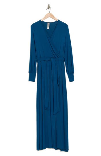 Go Couture Long Sleeve Maxi Wrap Dress In Gibraltar Blue