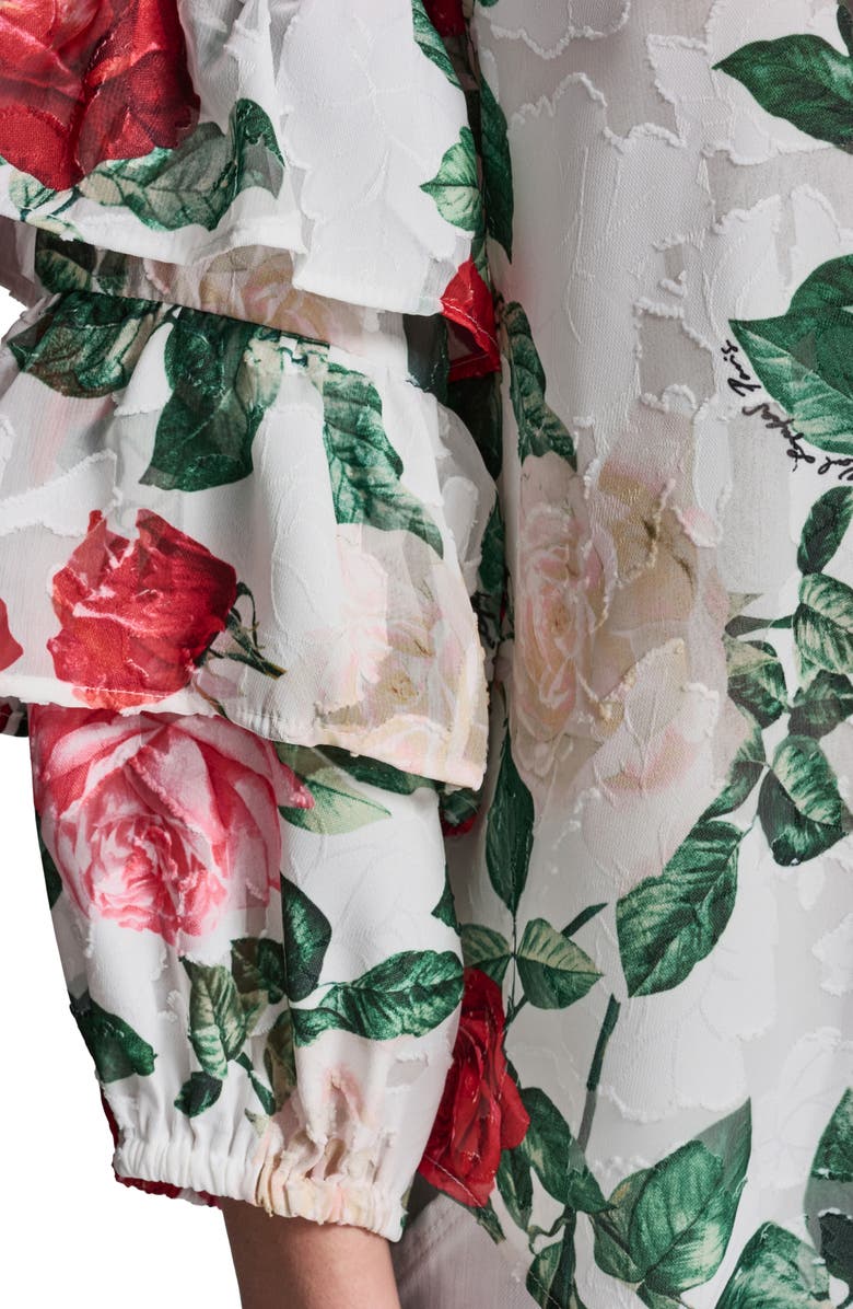 KARL LAGERFELD PARIS Rose Print Ruffle Top, Alternate, color, 