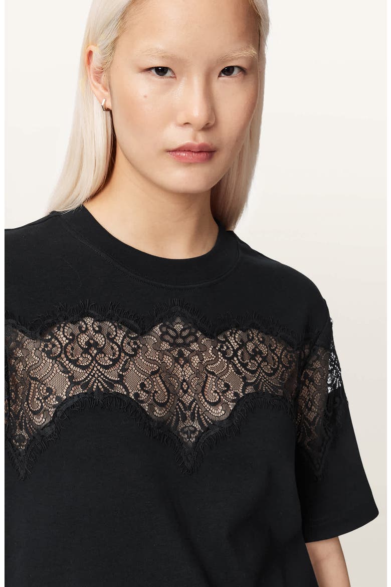 Lisa Lace Panel T-Shirt, Alternate, color, BLACK