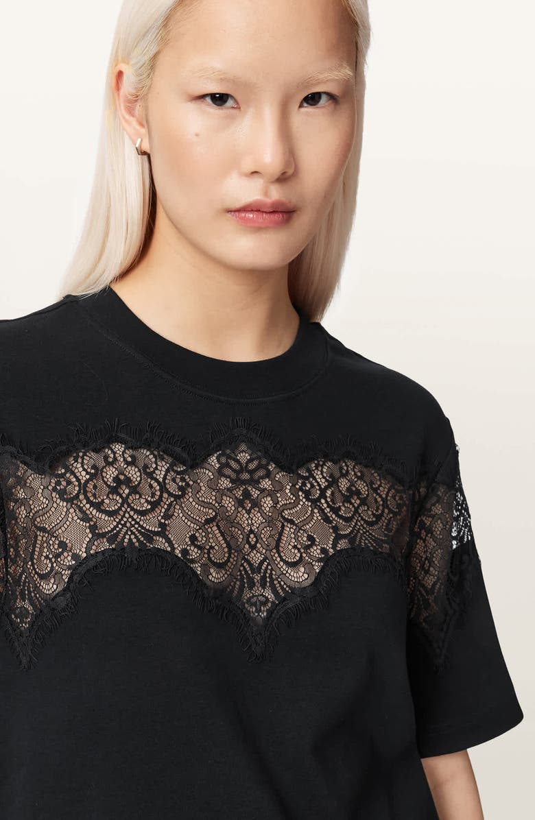 AllSaints Lisa Lace Panel T-Shirt, Alternate, color,